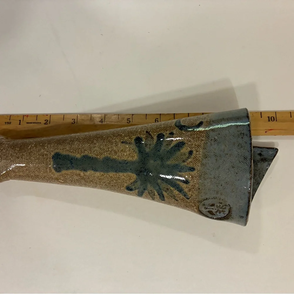 Pottery Wall Pocket Vase Blue Palm Tree with Brown Blue Backdrop S.C. Tree/Moon